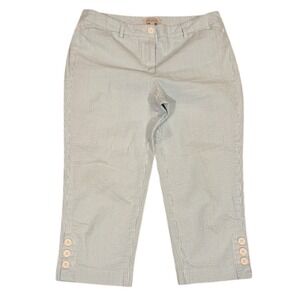 Talbots Petite Seersucker Striped Capris Cropped Pants Womens Size 8P Blue White